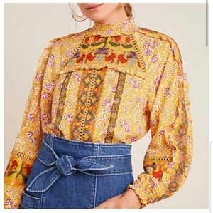 NWT Maeve Goldie Embroidered Anthropologie Blouse